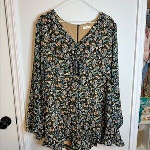 Kori Black Floral Long-Sleeve V-Neck Blouse